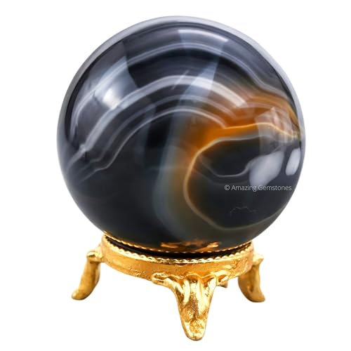 Amazing Gemstone Black Onyx Crystal Ball with Stand - 1.5' Inches Crystal Sphere Meditation Balls for Witchcraft and Decorative Balls