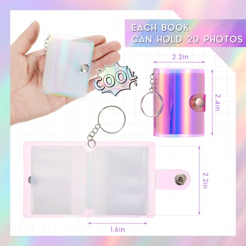 Bonuci 6 Pack 2 Inch Mini Small Photo Album Valentine Photo Storage with Keychain Pocket Photo Album Keychain for Picture Valentine Gift Wedding (Laser Clear, Laser Blue, Laser Red, Laser Yellow)
