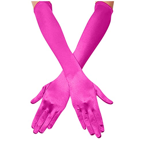 WOYAOFEI Guantes largos de satén para mujer, de los años 20, con longitud del codo, para novia, disfraz, fiesta o baile, Rosa., Talla única Cover