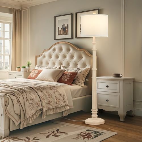 Image of Floor Lamps for Living Room - 60 inch Farmhouse Floor Lamp with Adjustable Color Temperatures - Vintage Standing Lamp Reading Light with Linen Shade Rustic Tall Lamp for Bedroom Office, Oatmeal Wash
