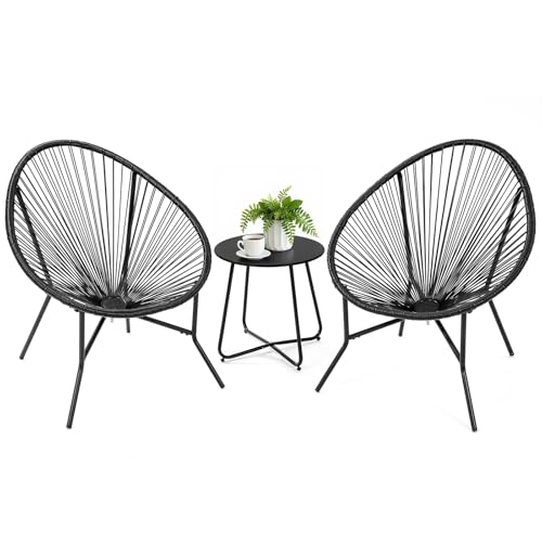 ONBRILL 3 Piece Patio Bistro Set Outdoor Acapulco Chairs with a Coffee Table All-Weather PE Rattan Patio Furniture Set for Balcony Garden Proch Black