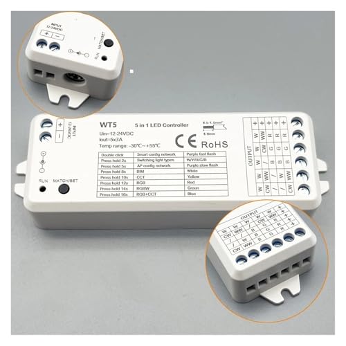 Controlador regulador LED WT5 RGBCW de 6 cables con control remoto 2.4G 4