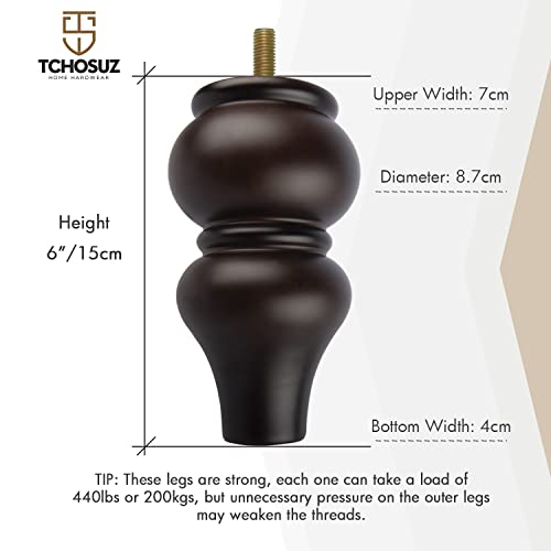 TCHOSUZ 6 inch / 15cm Wooden Furniture Legs - Image 3