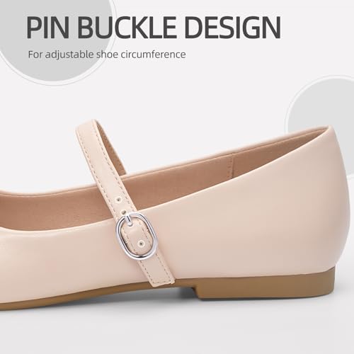 Image of Women's Mary Jane Shoes, Ballet Flats for Women, Square Toe Shoes for Women | Comfortable Dressy Adjustable Buckle Strap for Work Office business Casual, Memory Foam PU Sole Slip Resistant Wedding Party
