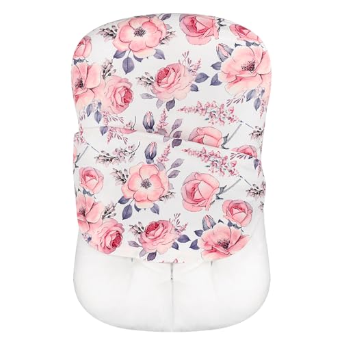 SWESEN Baby Lounger Cover, Removable Infant Lounger Slipcover for Girls, Ultra Soft Cover for Newborn Lounger, Snug Fitting Design, Pink Floral