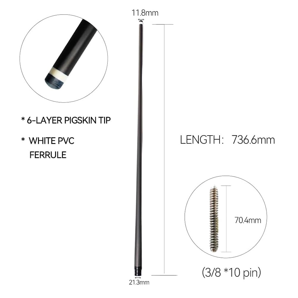 29 インチ ビリヤードキュー前肢 73.7cm カーボン単軸シャフト 低偏転 12.5mm/11.8mm/13mm 115g ステンレス製ジョイント 軽量 交換用 （ブラック）