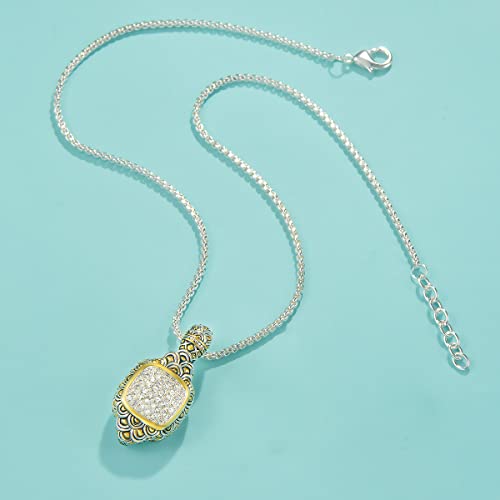 UNY JEWEL Jewelry Make a Statement with Our Two Tone Twisted Cable Wire Dragon Scale Enhancer Pendant Featuring Pave Rhinestone 2mm Box Chain 45cm + 5cm Extension3