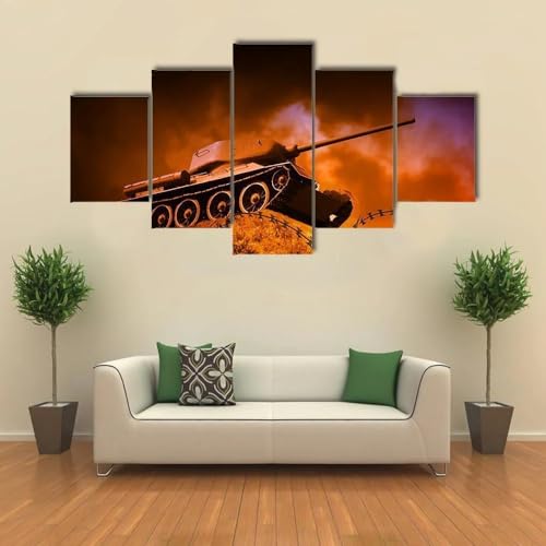 Grand tableau decoration murale salon avec cadre toile premium vieux char de combat historique