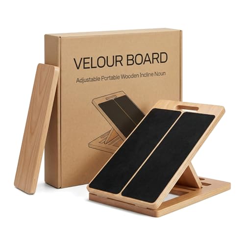 Velour Board Premium Wooden Slant Board Adjustable Calf Stretcher & Squat Wedge with 5 Incline Angles Anti-Slip Surface Supports 550 lbs Plantar Fasciitis Relief Tool for Home Gym & Office