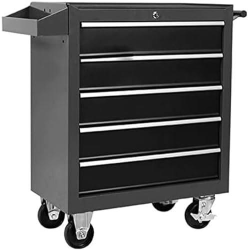 Gabinete de herramientas rodante resistente de 5 cajones con carro, solución de almacenamiento móvil para reparación y mantenimiento de automóviles de taller, para herramientas y equipos