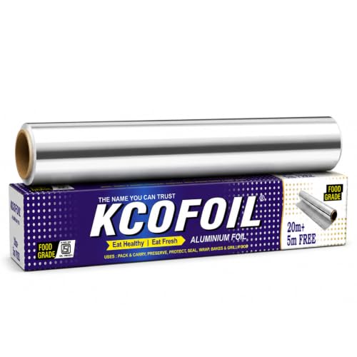 Image of Aluminium Silver Kitchen Foil Roll Paper Aluminium Foil (25 m, Pack of 1)