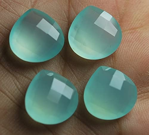 Aqua chalcedony faceted heart briolettes 14mm pour création de bijoux uniques