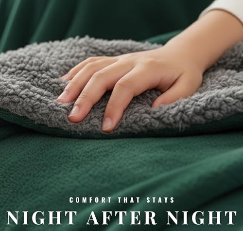 Image of SANMARINO Premium Sherpa Blanket | 350 GSM, Ultra-Soft & Cozy Single Bed Blanket (223x142 cm, 1100 g) | Warm Winter Blanket for Bedroom (Green & Grey, Single 1.1Kg)
