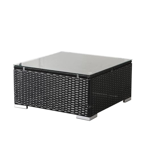 Arebos Poly-Rattan Beistelltisch | Schwarz | Wetterbeständiger...