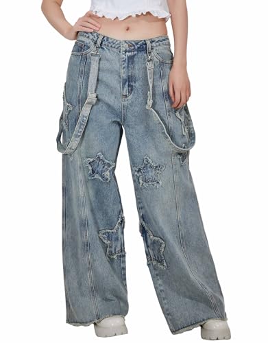 Amazon.com: Micotaku Women's Y2k Wide Leg Baggy Denim Bib