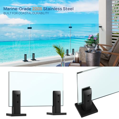 LukLoy Marine Grade T2205 Stainless Steel Glass Railing Spigot Heavy-Duty Matte Black Glass Clamp Bracket Hardware Railing System for Deck, Balcony, Pool Fence (1 Pack, NW 2.6lb) - Level 3