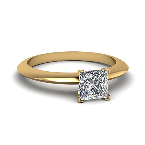 Image of Choose Your Gemstone Knife Edge Solitaire Ring Yellow Gold Plated Princess Shape Solitaire Engagement Rings Matching Jewelry Wedding Jewelry Easy to Wear Gifts US Size 4 to 12