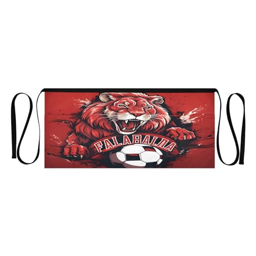 KUEJOP Server Apron with Pockets Roaring Lion and Football Half Unisex Garden Apron