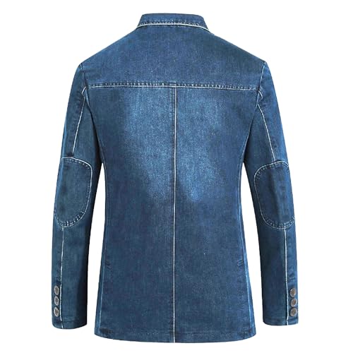 Men's Casual 3 Buttons Denim Blazer Slim Lapel Washed Denim Suit Jacket Business Blazer Sport Coat3