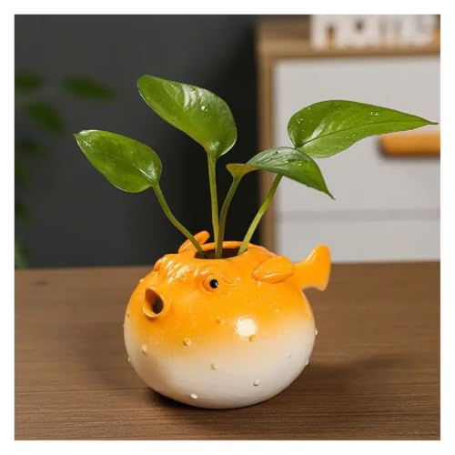 Florero de cerámica con forma de pez globo para centro de mesa de salón 6