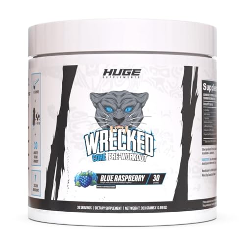Image of Wrecked Core - All-in-One Pre-Workout Supplement for Men & Women, Increase Energy, Focus & Pumps with L-Citrulline, Beta-Alanine, L-Tyrosine & More (30 Servings) - Blue Raspberry