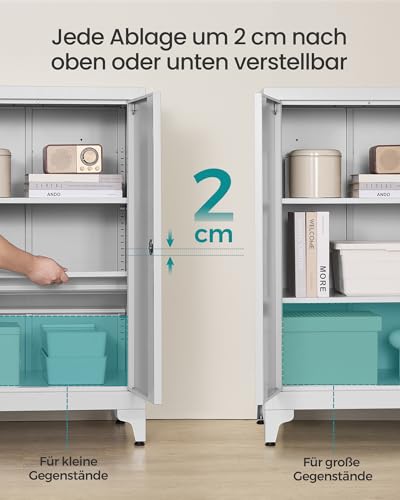 SONGMICS Aktenschrank, Mehrzweckschrank, Büroschrank mit 2 Türen, Schrank abschließbar, Aufbewahrungsschrank aus Stahl, für Arbeitszimmer, Wohnzimmer, mattgrau OMC012G01