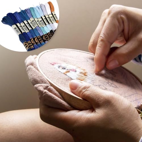 Image of 12 Skeins 105 Yards Blue Embroidery Thread Set for DIY Crafts