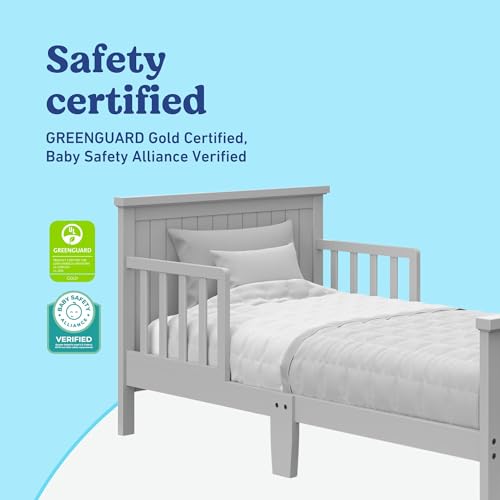 Image of Graco Bailey Toddler Bed (Pebble Gray) - GREENGUARD Gold Certified, Fits Standard Full-Size Crib & Toddler Mattress, Toddler Safety Guardrails Included, Complete Design with Solid Headboard, Footboard