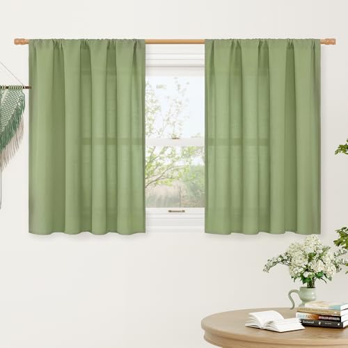Image of LAMIT Light Filtering Linen Curtains 36 Inch Length for Kitchen, 2 Panels