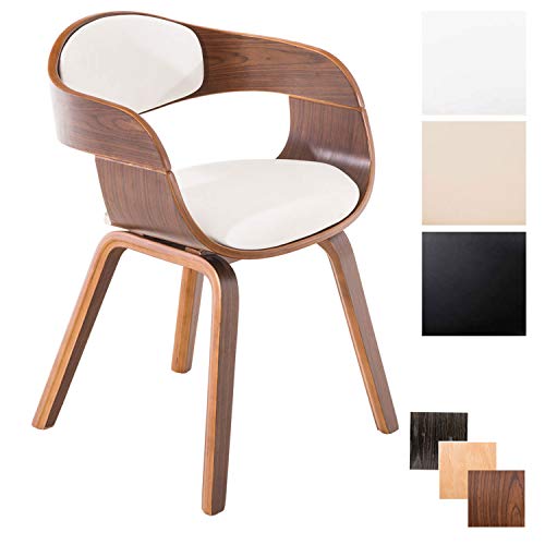 CLP Silla De Salón Kingston Tapizada En Cuero Sintético I Silla De Madera Estilo Nórdico I Silla De Salón con Respaldo Semi-Curvado I Color: Nogal/Blanco