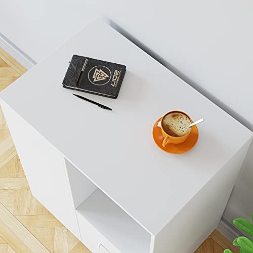 Urkno Wood Mobile File Cabinet With Drawer, Large Lateral Filing Cabinet For Letter Size, Office Cart With Rolling Wheels And Storage Shelves, Printer Stand For Home Office, White #TOP5