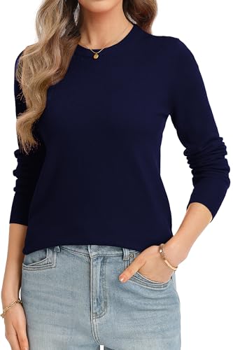 Image of QUALFORT Women's Sweaters Long Sleeve Soft Lightweight Basic Knitted Pullover Sweater