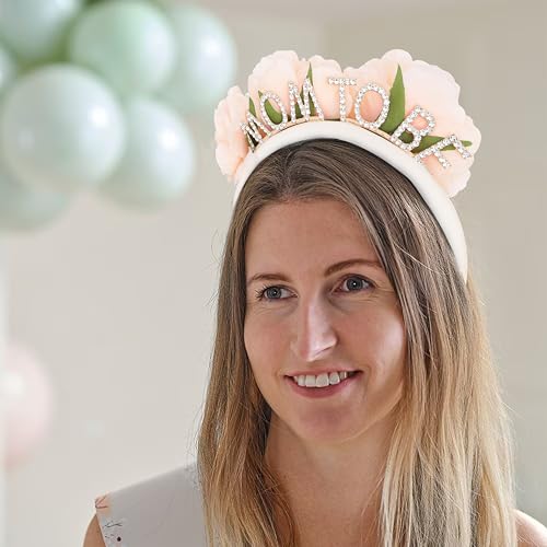 YOUAME Floral Mom To Be Headband - Baby shower Mummy Head wear Photo Props, Blush pink flower mummy to be party headband, Baby Shower Accessory3