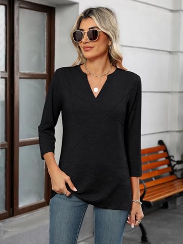 Womens Tops 3/4 Sleeve T Shirts V Neck Summer Tops Dressy Casual Basic Tees Loose Tunics2