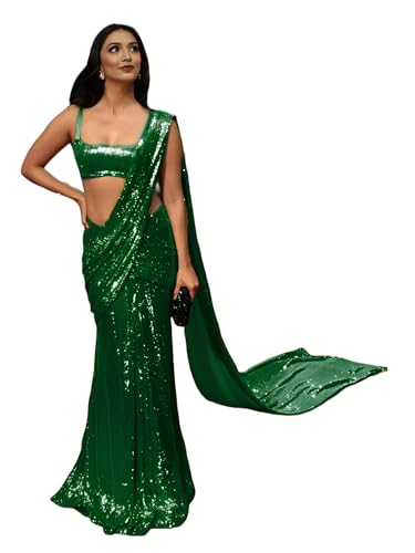 Image of Women's And Girl's Heavy Sequins Work Georgette Saree with Blouse (Wedding-Sequins-Party-Saree)