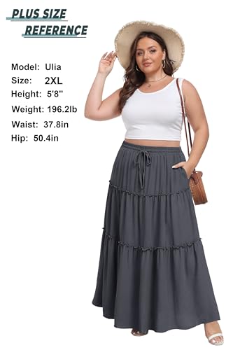 Image of Lepunuo Womens Casual Boho High Waisted Flowy Maxi Skirts Tiered Floral Long Skirts with Pockets for Summer Beach Vacation