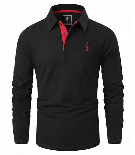 GLESTORE Poloshirt Herren Langarm Casual Longsleeve Polo Giraffe Stickerei...