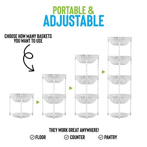 Uncluttered Designs Stacking Basket Bins (3 Tier + Plate) — Display For Fruit, Potato, Onion & Produce — Crafts, Art Supplies & Housewares Organizer — Bedroom & Bathroom Organization & Storage (White) #TOP6