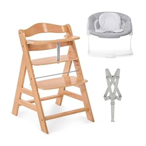 hauck Alpha+ Hochstuhl Set inkl. Alpha Bouncer 2in1 Babysitz & Babywippe - Mitwachsender Holzhochstuhl aus Buche ab Geburt bis 90 kg, Höhenverstellbar, TÜV Geprüft