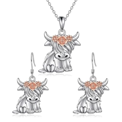 3 Pcs Highland Cow Earrings Set Highland Cow Gifts for Women Highland Cow Ornaments Highland Cow Jewellery Set Highland Cow Necklace and Earrings Scottish Themed Accessories