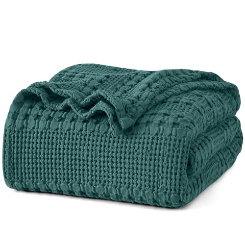 Image of PHF 100% Cotton Waffle Blanket Queen Size for Bed, Lightweight Breathable and Soft for Summer, Luxury Aesthetic Waffle Weave Blanket for Home Decor & Gifts for Women, 90 inchx90 inch, Teal