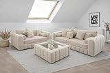 3+2 lilly Fabric Sofa Set with Free Coffee Table | Modern Living Room Sofa Set | Premium Upholstered Couch | Available in Cream, Silver, Beige, Brown & Dark Grey (Cream)