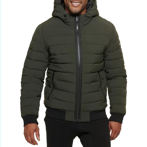 Image of DKNY Men's Quilted Performance Hooded Bomber Jacket