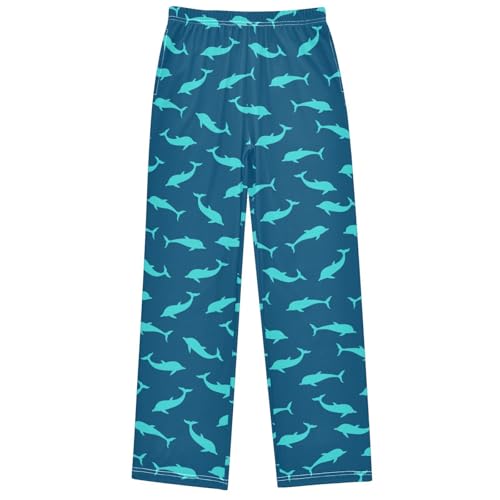Boy's Pj Pants Sea Marina Silhuette Dolphin Blue Green Lounge Bottoms Elastic Kids Sweatpants with Pockets size 6-14