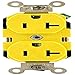 Leviton 53CM-62 20 Amp, 125 Volt, Wide Body Duplex Receptacle, Straight Blade, Industrial Grade, Self Grounding, Corrosion Resistant, Yellow