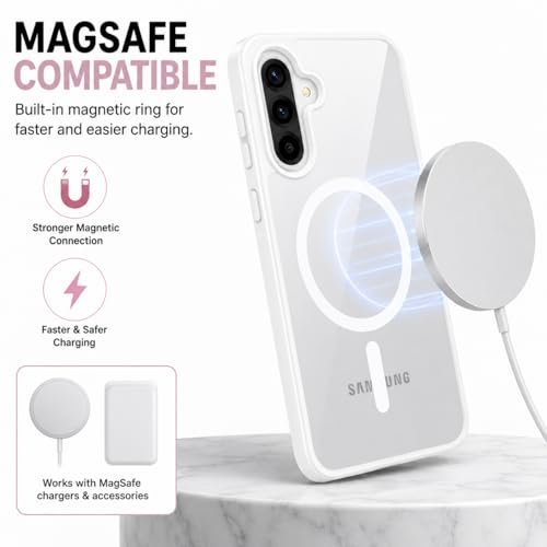 Image of DIZORO Compatible Samsung Galaxy A37 5g Case,Compatible with MagSafe, Non Yellow Military-Grade Drop Protection & Hard PC Back Cover Slim Transparent Anti-Scratch Shockproof Phone Case - White