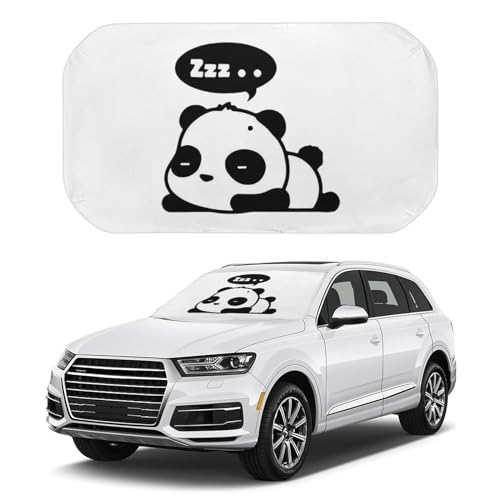 車用サンシェード かわいい パンダ 寝る 手描き 傘型 折りたた式 遮光 遮熱 紫外線遮蔽おしゃれ 取り付け簡単 収納便利