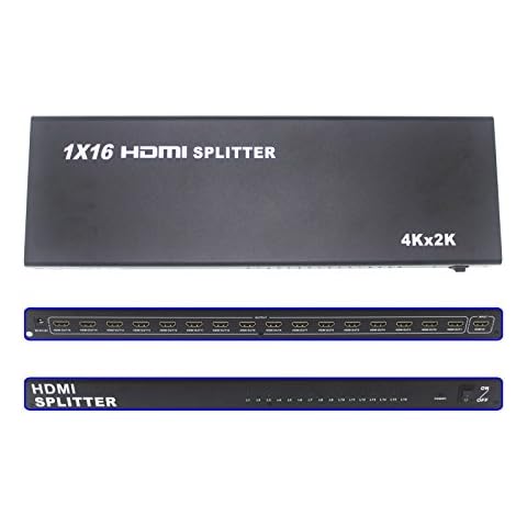 Optimal Shop HDMI Splitter 1 in 16 Out 16 Port 1x16 Full HD 1080P HDMI 1.4 Splitter with Switcher Converter Support 4KX2K 3D Digital Audio Format-Black(16 Port HDMI Splitter 4K) Cover