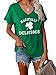 YZMI Magically Delicious Shirt Funny V Neck St Patricks Day Tshirt Shamrock Graphic Tee Tops Green L