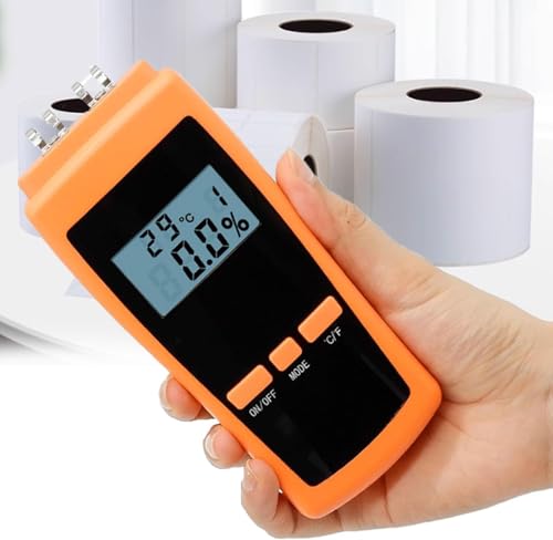 Paper Moisture Meter Tester, High Precision Paper Carton Moisture Meter with LCD High Backlit Display, Measurement Rate 0.5 S/Automatic Calibration, 4 Types of Paper Measurement